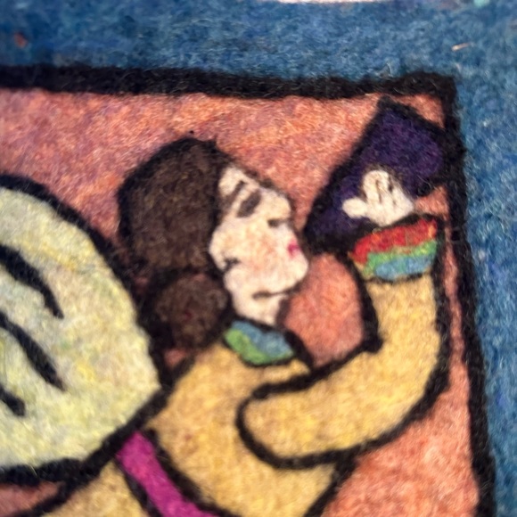 Neysa Russo Medieval Angel felted Wool Square Folk Art Wall Hanging Tapestry